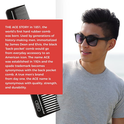 Ace Classic Hair Dressing Comb – 7.5 Inch Black Plastic Comb for Fine, Thick, and All Hair Types