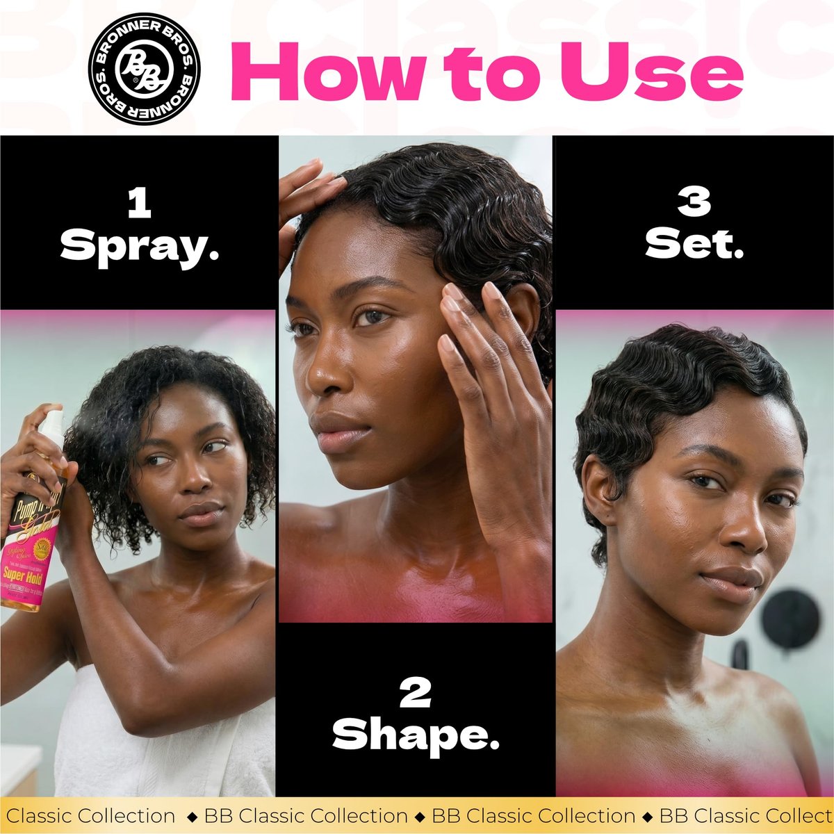 Bronner Bros Pump It Up Gold Styling Spritz – Super Hold Hairspray for Styling & Finishing – Fast-Drying Hair Spray with Silk Amino Acids & Vitamin B5, No Build-Up, Strong Hold for Defined Styles, 8oz - görsel 11