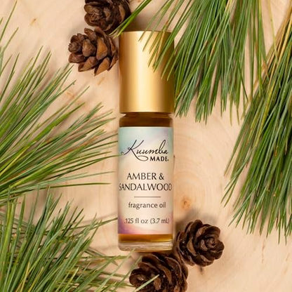 Kuumba Made Amber & Sandalwood Fragrance Oil Roller – Long-Lasting, Vegan, Alcohol-Free Perfume Oil (0.125 Fl Oz)