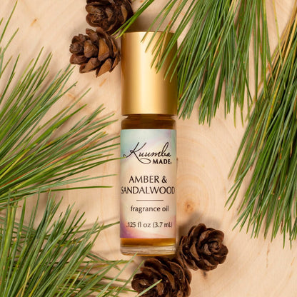 Kuumba Made Amber & Sandalwood Fragrance Oil Roller – Long-Lasting, Vegan, Alcohol-Free Perfume Oil (0.125 Fl Oz)