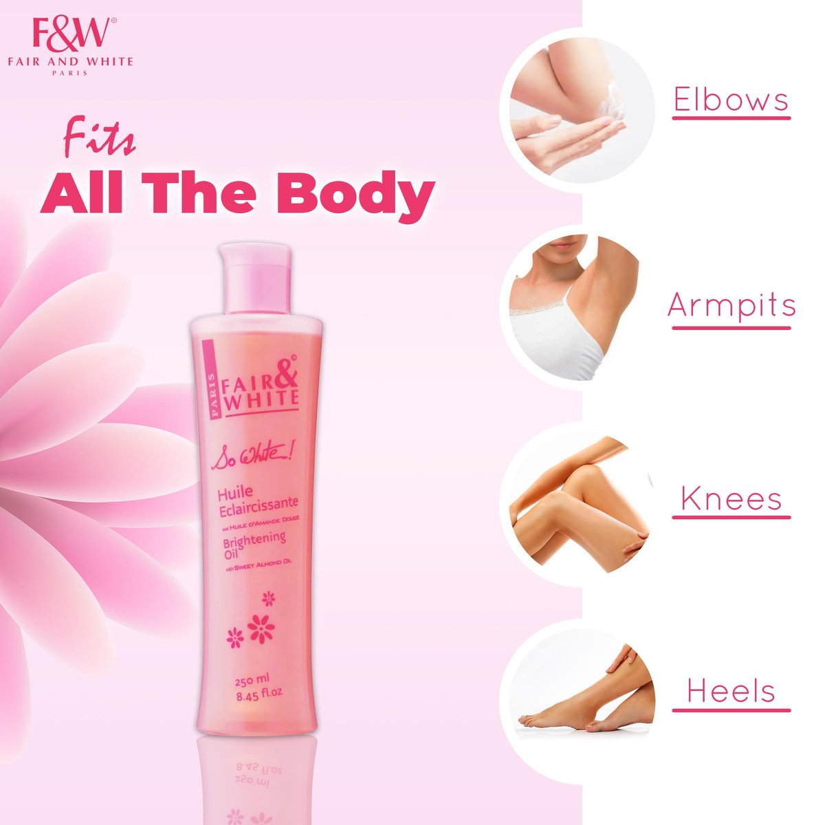FAIR & WHITE So White Body Oil - Hydrating Formula with Vitamin E, Almond Oil & Lumiskin, 250ml Avelisse