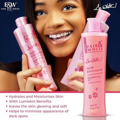 FAIR & WHITE So White Body Oil - Hydrating Formula with Vitamin E, Almond Oil & Lumiskin, 250ml Avelisse