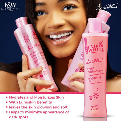 FAIR & WHITE So White Body Oil - Hydrating Formula with Vitamin E, Almond Oil & Lumiskin, 250ml Avelisse