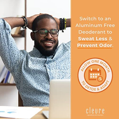 Cleure Natural Roll-On Deodorant for Sensitive Skin - Aluminum Free, Baking Soda Free, Fragrance Free - 24 Hour Odor Control - 3 oz