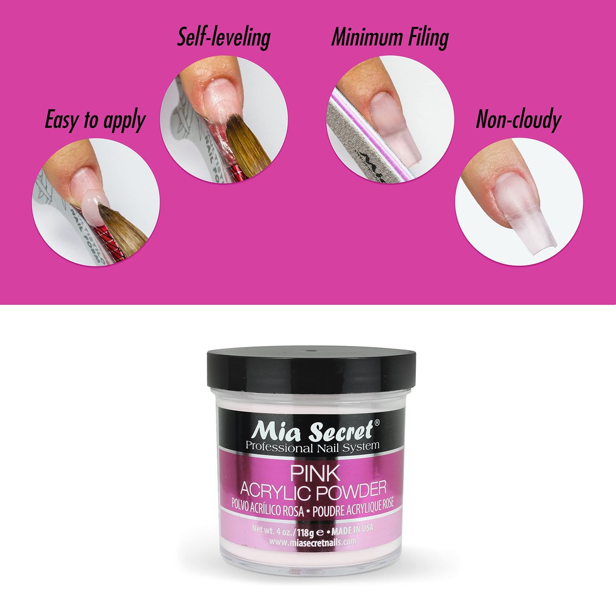 Mia Secret Pink Acrylic Powder 4 oz. - Professional Nail Acrylic System Avelisse