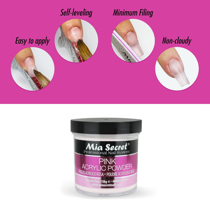 Mia Secret Pink Acrylic Powder 4 oz. - Professional Nail Acrylic System Avelisse
