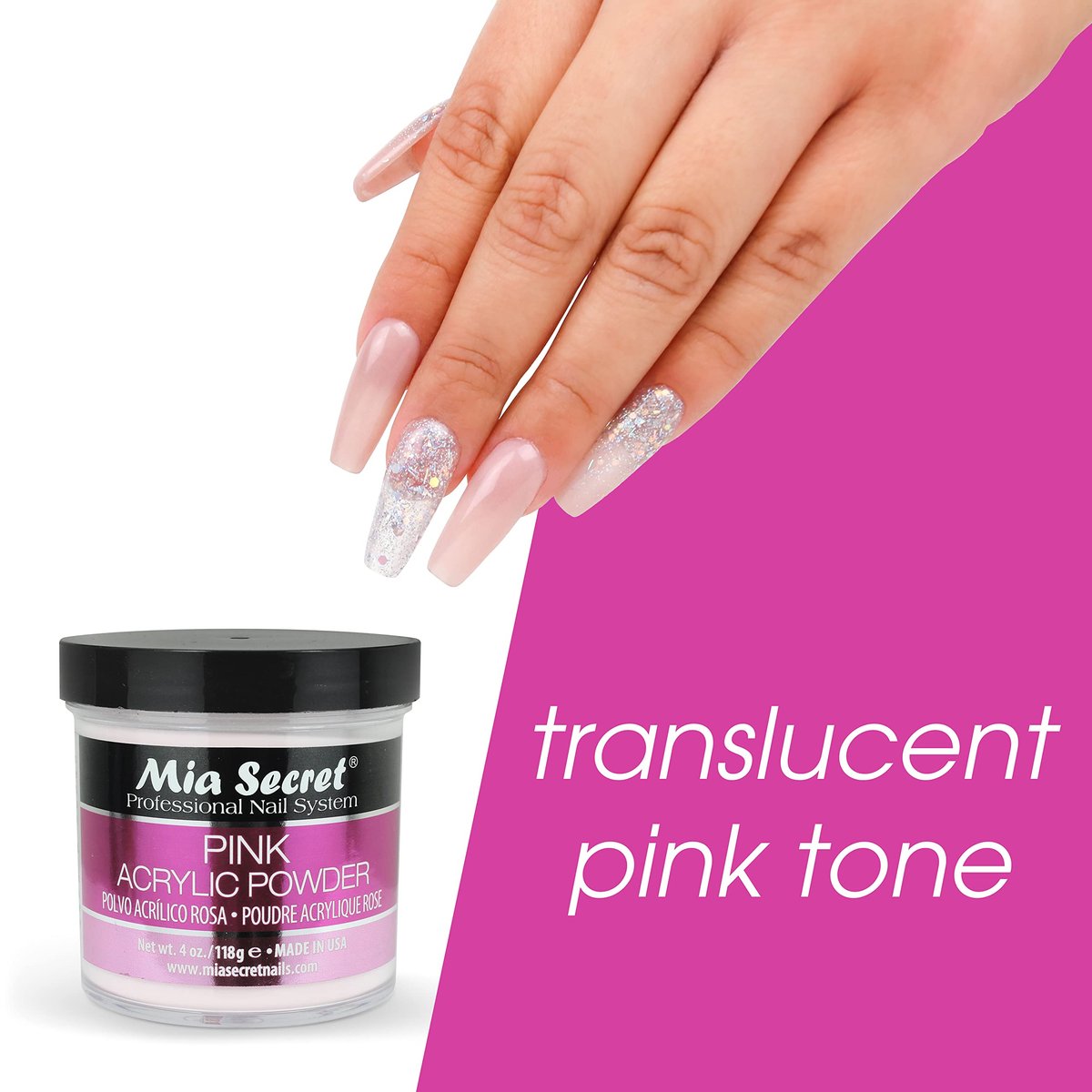Mia Secret Pink Acrylic Powder 4 oz. - Professional Nail Acrylic System Avelisse