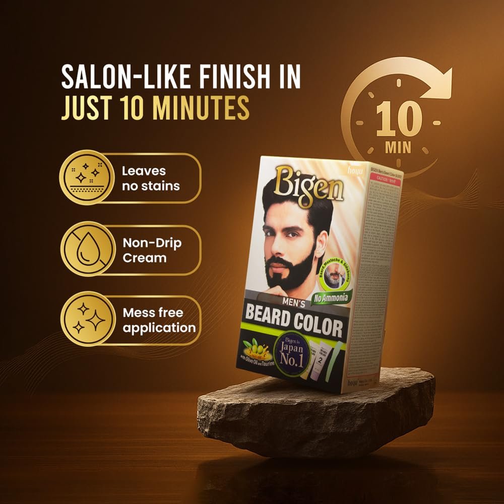 Bigen Men's Beard Color - Brownish Black B102 (40g) | Natural-Looking Beard Dye Avelisse