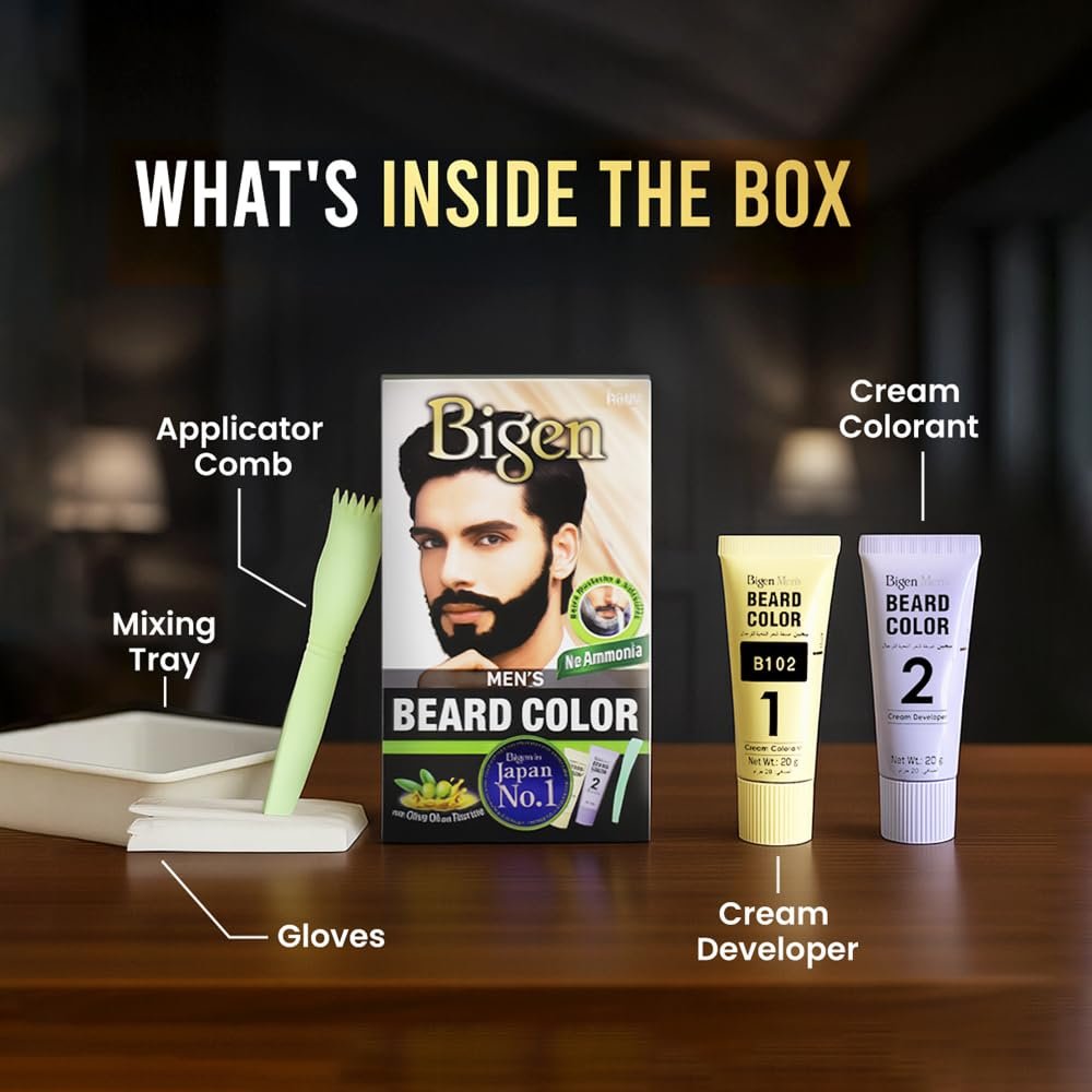 Bigen Men's Beard Color - Brownish Black B102 (40g) | Natural-Looking Beard Dye Avelisse