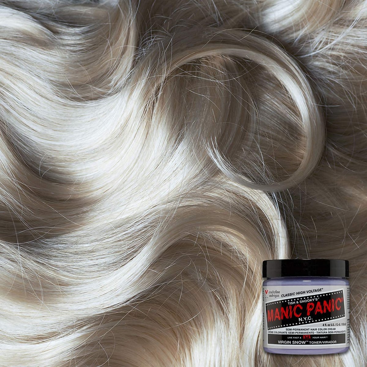 MANIC PANIC Virgin Snow Hair Toner - Semi-Permanent Blue Toner for Blonde & Bleached Hair - Vegan & Cruelty-Free, 4 Fl Oz Avelisse