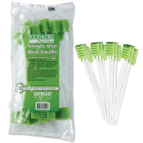 Sage Toothette Plus Single Use Oral Swabs – Unflavored, Without Sodium Bicarbonate – 500 Swabs (25 Bags of 20) – Disposable Dental Swabs with Long Handle - görsel 1