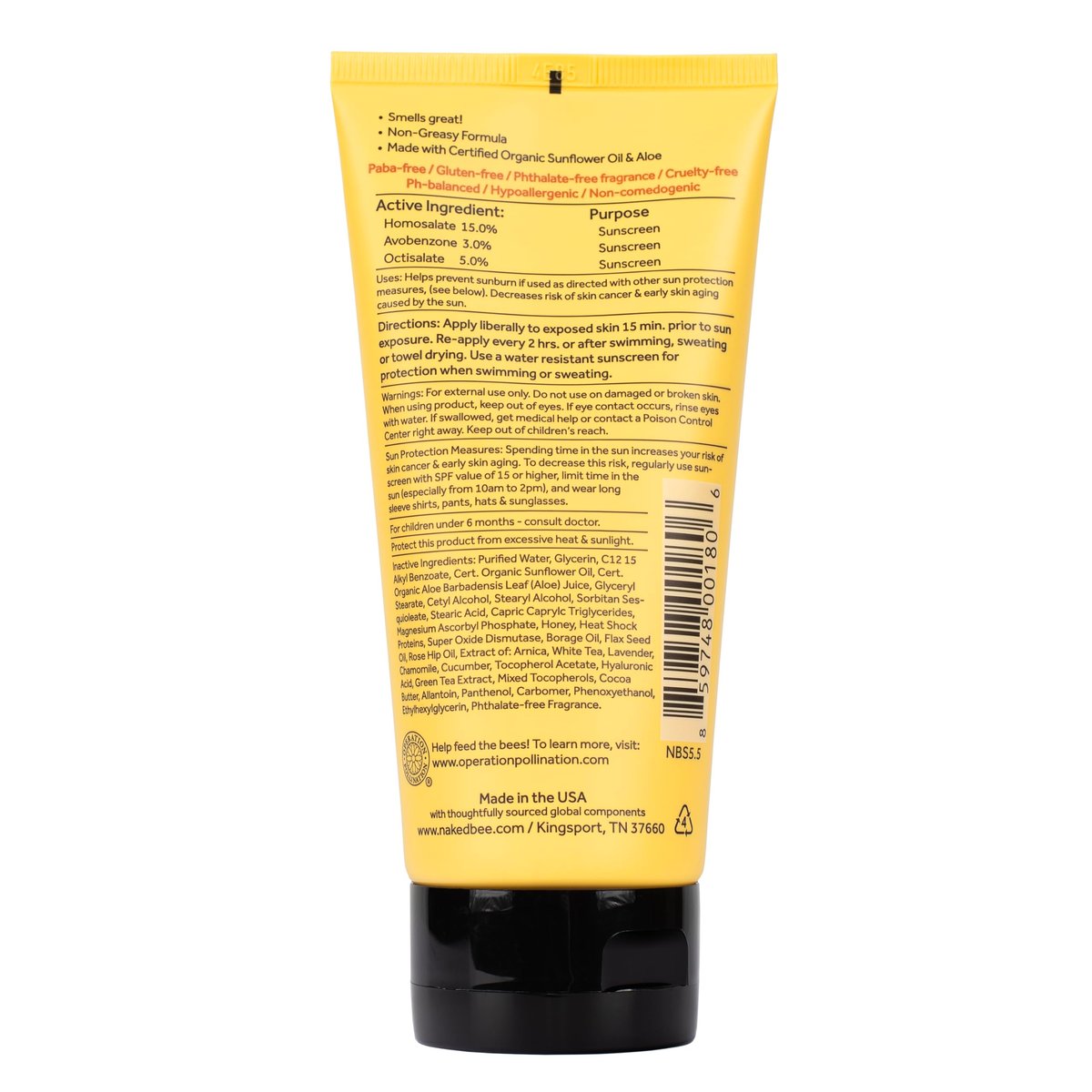 The Naked Bee Vitamin C Face & Body Sunscreen SPF 30 - Moisturizing Sunblock with Sunflower Oil & Aloe, 5.5 oz Avelisse