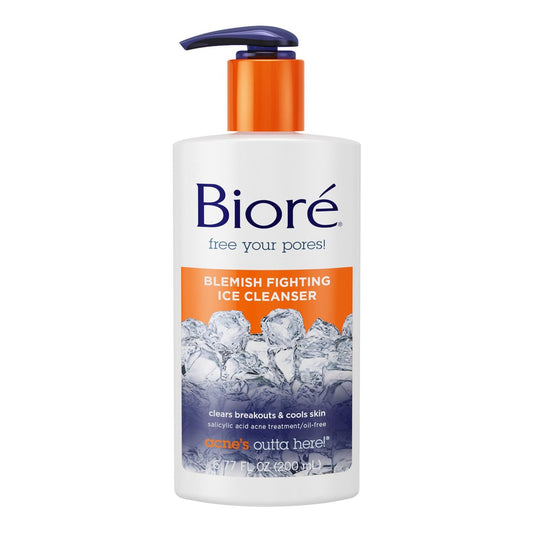 Biore Blemish Fighting Ice Cleanser Face Wash with Salicylic Acid, Oil Free, 6.77 Oz