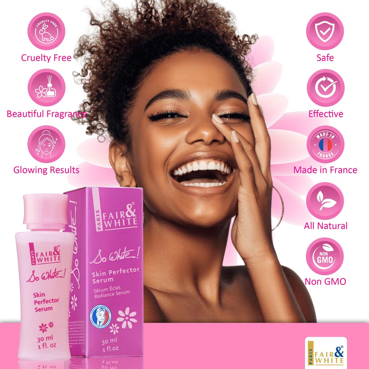 FAIR & WHITE So White Skin Brightening Serum 30ml - With Kojic Acid and Castor Oil for Face, Elbows, Knees, Feet Avelisse