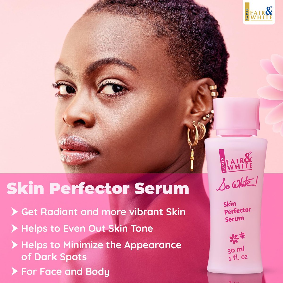 FAIR & WHITE So White Skin Brightening Serum 30ml - With Kojic Acid and Castor Oil for Face, Elbows, Knees, Feet Avelisse
