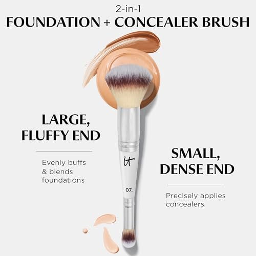 IT Cosmetics Heavenly Luxe Complexion Perfection Brush #7 - Dual-Ended Premium Makeup Brush for Foundation, Concealer & Contour, Ultra-Soft Synthetic Fibers, Airbrush Finish, Pro-Hygienic, Cruelty-Free Avelisse