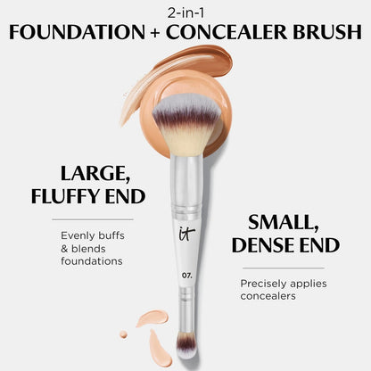IT Cosmetics Heavenly Luxe Complexion Perfection Brush #7 - Dual-Ended Premium Makeup Brush for Foundation, Concealer & Contour, Ultra-Soft Synthetic Fibers, Airbrush Finish, Pro-Hygienic, Cruelty-Free Avelisse