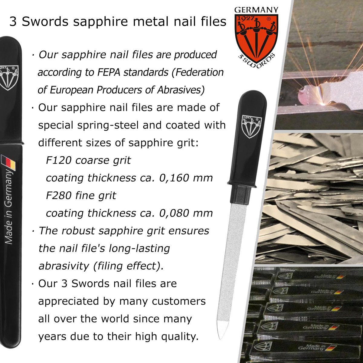 3 Swords Germany Double Sided Sapphire Metal Pocket Nail File – Fine & Coarse – Made in Solingen, Germany - görsel 11