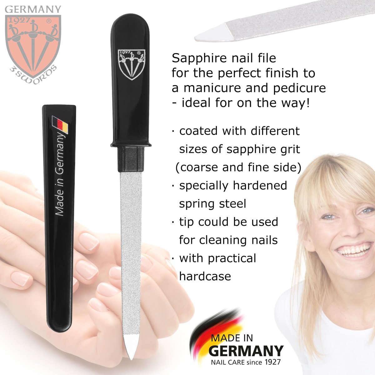 3 Swords Germany Double Sided Sapphire Metal Pocket Nail File – Fine & Coarse – Made in Solingen, Germany - görsel 3