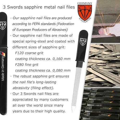 3 Swords Germany Double Sided Sapphire Metal Pocket Nail File – Fine & Coarse – Made in Solingen, Germany - görsel 12