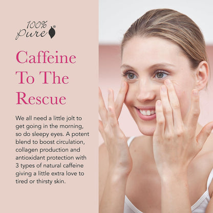 100% PURE Coffee Bean Caffeine Eye Cream - Reduce Puffiness, Dark Circles, and Wrinkles - Vegan Under Eye Treatment with Green Tea, Rose Hip, Vitamin E - 0.3 oz Avelisse