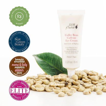 100% PURE Coffee Bean Caffeine Eye Cream - Reduce Puffiness, Dark Circles, and Wrinkles - Vegan Under Eye Treatment with Green Tea, Rose Hip, Vitamin E - 0.3 oz Avelisse