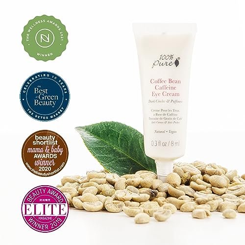 100% PURE Coffee Bean Caffeine Eye Cream - Reduce Puffiness, Dark Circles, and Wrinkles - Vegan Under Eye Treatment with Green Tea, Rose Hip, Vitamin E - 0.3 oz Avelisse