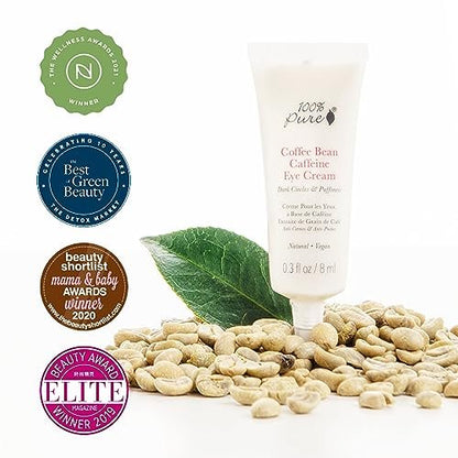 100% PURE Coffee Bean Caffeine Eye Cream - Reduce Puffiness, Dark Circles, and Wrinkles - Vegan Under Eye Treatment with Green Tea, Rose Hip, Vitamin E - 0.3 oz Avelisse