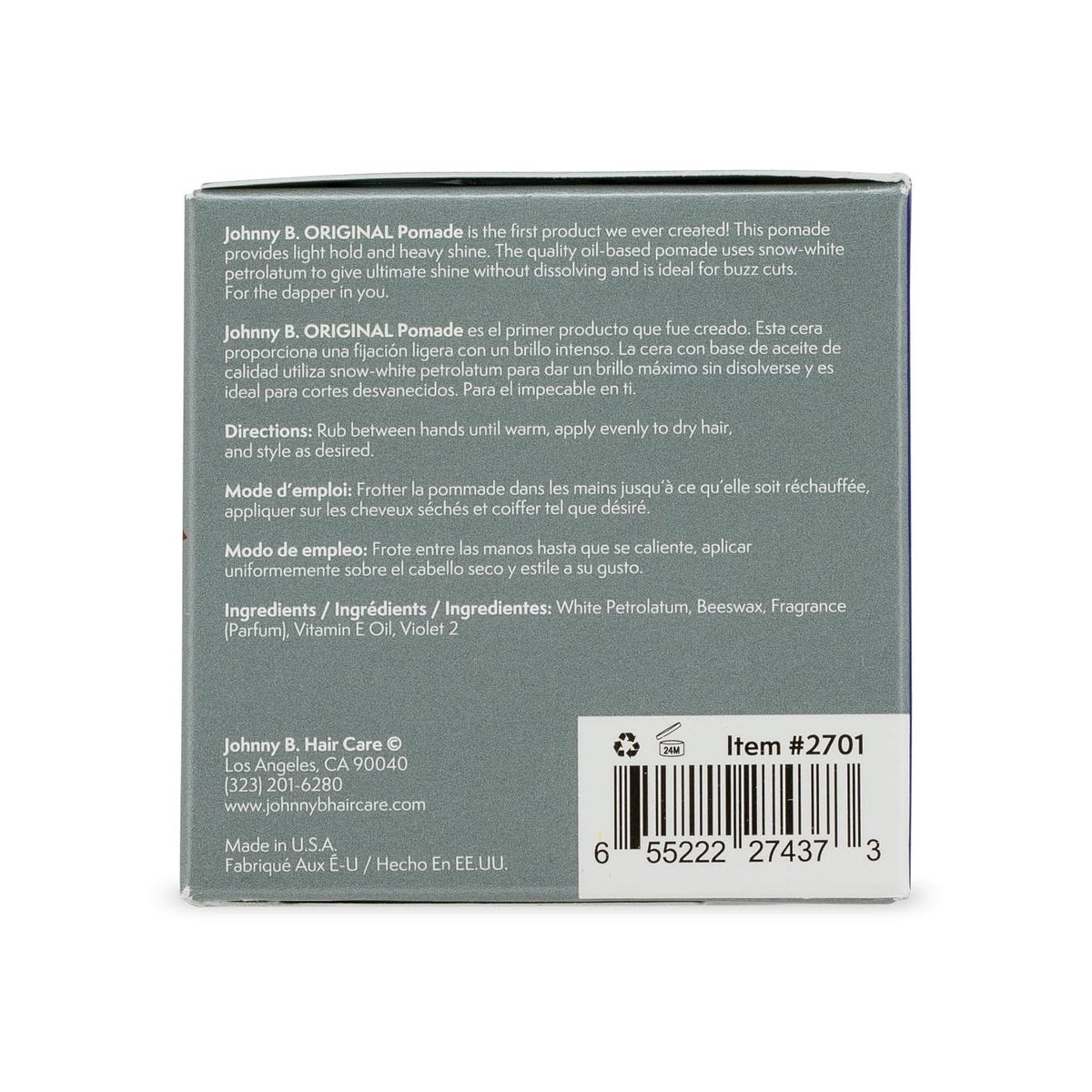 JOHNNY B. Original Oil-Based Professional Pomade for Men – Gluten-Free, 3 oz. Avelisse