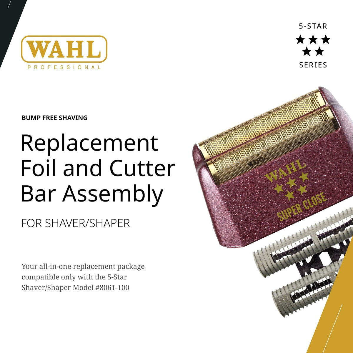 Wahl Professional 5 Star Series Shaver Shaper Replacement Foil & Cutter Bar Assembly - Super Close, Gold Avelisse