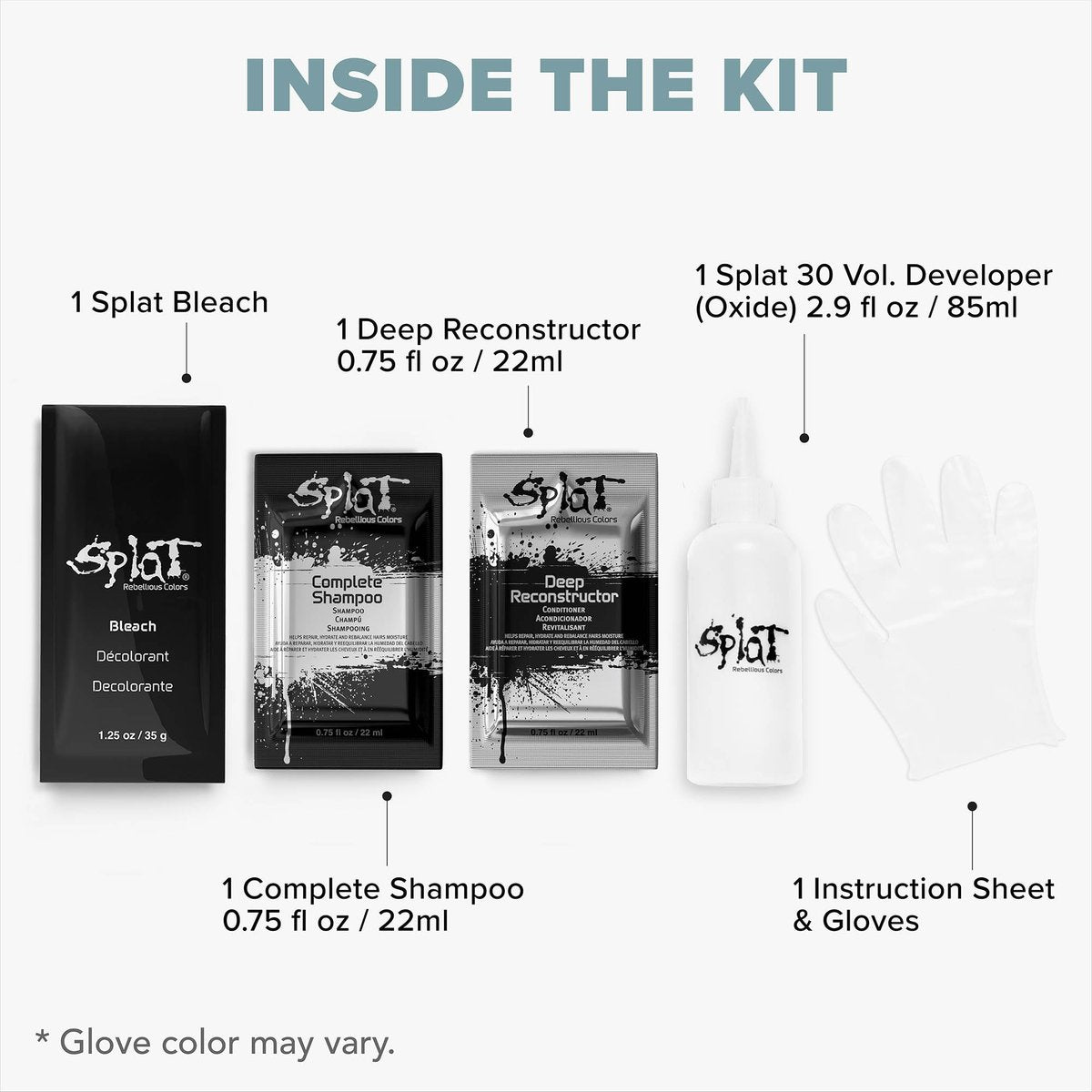 Splat Lightening Bleach Kit - 1 Application, Lifts 3-5 Levels, Vegan & Cruelty Free Hair Bleach Kit with Oxide, Bleach Powder, Shampoo & Deep Reconstructor Conditioner - görsel 10