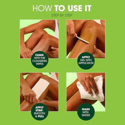 Nad's Original Natural Hair Removal Gel Wax Kit - No-Heat Full Body Waxing with Strips, 6 oz Avelisse
