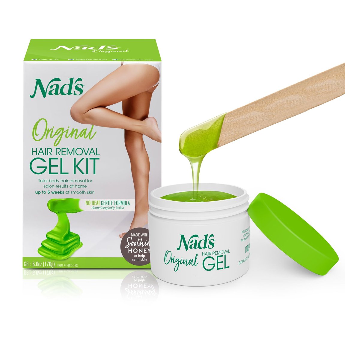 Nad's Original Natural Hair Removal Gel Wax Kit - No-Heat Full Body Waxing with Strips, 6 oz Avelisse