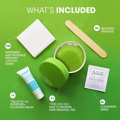 Nad's Original Natural Hair Removal Gel Wax Kit - No-Heat Full Body Waxing with Strips, 6 oz Avelisse