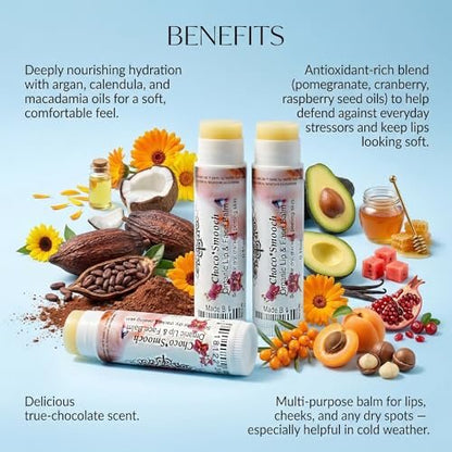 Sweetsation Therapy ChocoSmooch Organic Baby Kids Lip & Face Balm - Set of 3 - Dry Cracked Irritated Skin Relief with Argan, Calendula, Avocado & Sea Buckthorn
