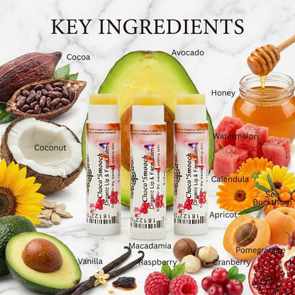 Sweetsation Therapy ChocoSmooch Organic Baby Kids Lip & Face Balm - Set of 3 - Dry Cracked Irritated Skin Relief with Argan, Calendula, Avocado & Sea Buckthorn