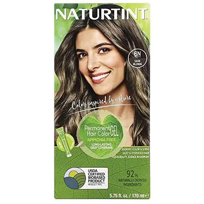 Naturtint Permanent Hair Color 6N Dark Blonde - Ammonia-Free, 100% Grey Coverage, 1 Kit