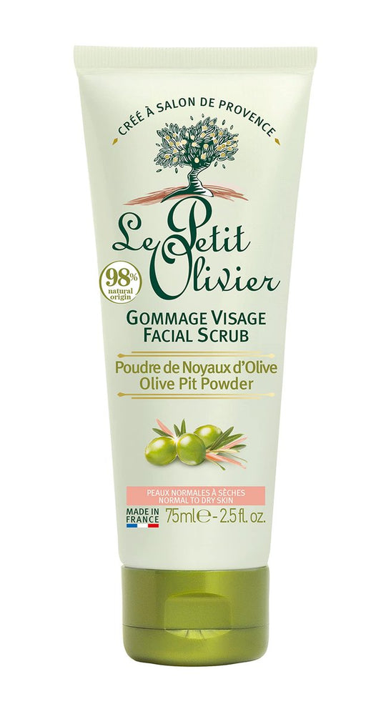 Le Petit Olivier Facial Scrub for Normal to Dry Skin – Gentle Exfoliation with Olive Pit Powder, 2.5 oz