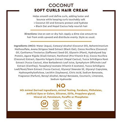 Desert Essence Coconut Soft Curls Hair Cream - Hydrating Curl Cream for Curly Hair - Silicone-Free, Vegan, Cruelty-Free - 6.4 oz Avelisse