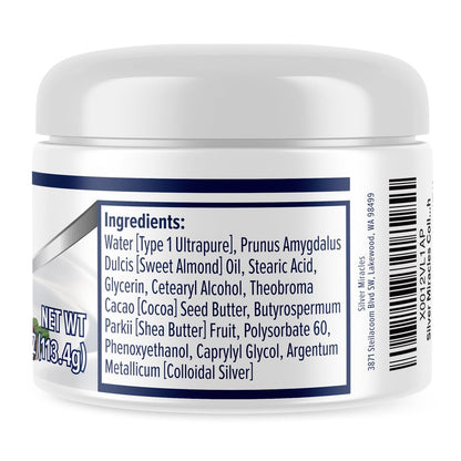 Silver Miracles Colloidal Silver Cream - 4oz - Scent & Dye Free, Moisturizes Dry Skin, Made with 99.999% Pure Silver