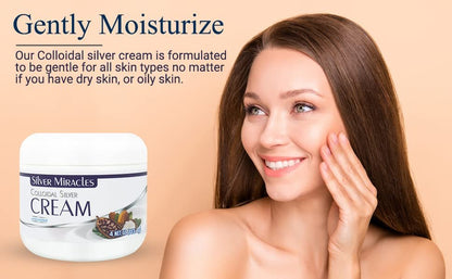 Silver Miracles Colloidal Silver Cream - 4oz - Scent & Dye Free, Moisturizes Dry Skin, Made with 99.999% Pure Silver