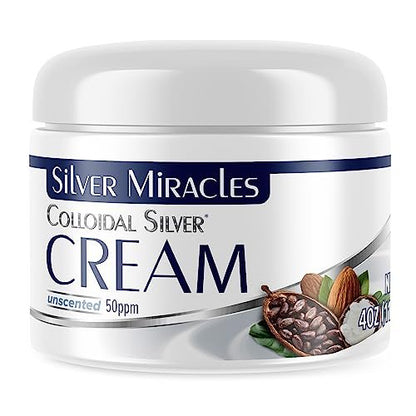 Silver Miracles Colloidal Silver Cream - 4oz - Scent & Dye Free, Moisturizes Dry Skin, Made with 99.999% Pure Silver