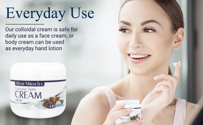 Silver Miracles Colloidal Silver Cream - 4oz - Scent & Dye Free, Moisturizes Dry Skin, Made with 99.999% Pure Silver