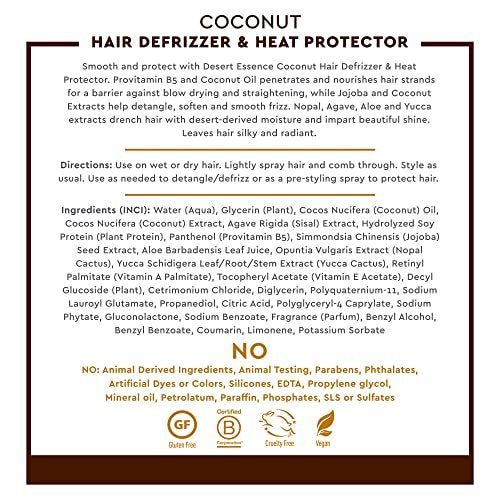 Desert Essence Coconut Hair Defrizzer & Heat Protector - 8.5 fl oz, Gluten Free, Vegan, Cruelty Free Avelisse
