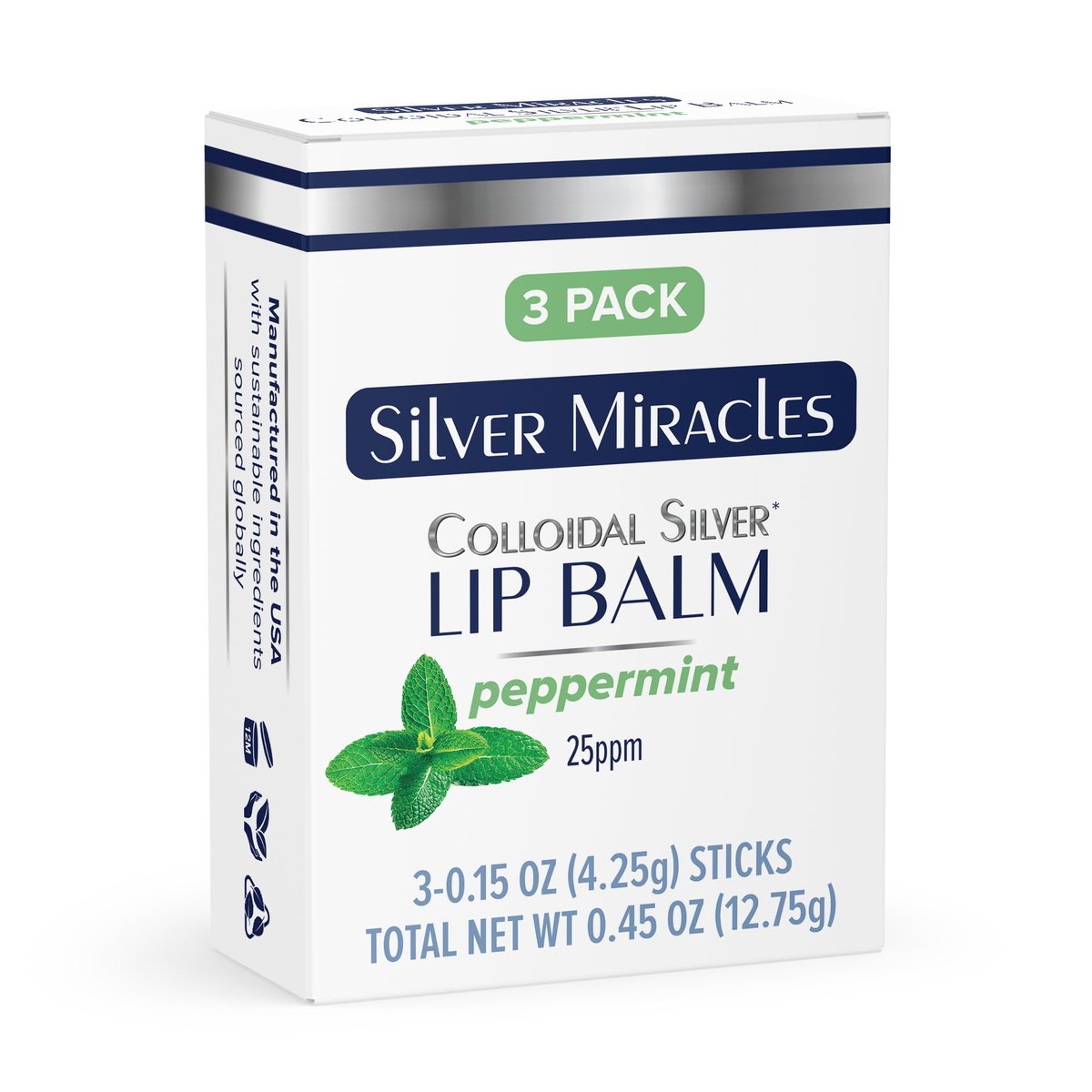 Silver Miracles Colloidal Silver Lip Balm - 3 Pack (0.15 oz Each) Avelisse