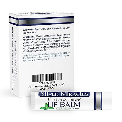 Silver Miracles Colloidal Silver Lip Balm - 3 Pack (0.15 oz Each) Avelisse