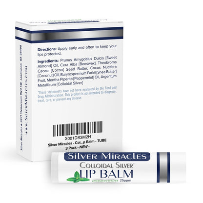 Silver Miracles Colloidal Silver Lip Balm - 3 Pack (0.15 oz Each) Avelisse