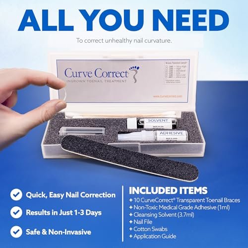 CurveCorrect Ingrown Toenail Treatment Kit – 10 Clear Braces for Pain Relief & Curved Toe Correction Avelisse