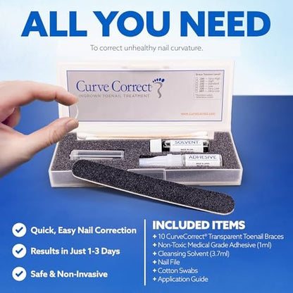 CurveCorrect Ingrown Toenail Treatment Kit – 10 Clear Braces for Pain Relief & Curved Toe Correction Avelisse
