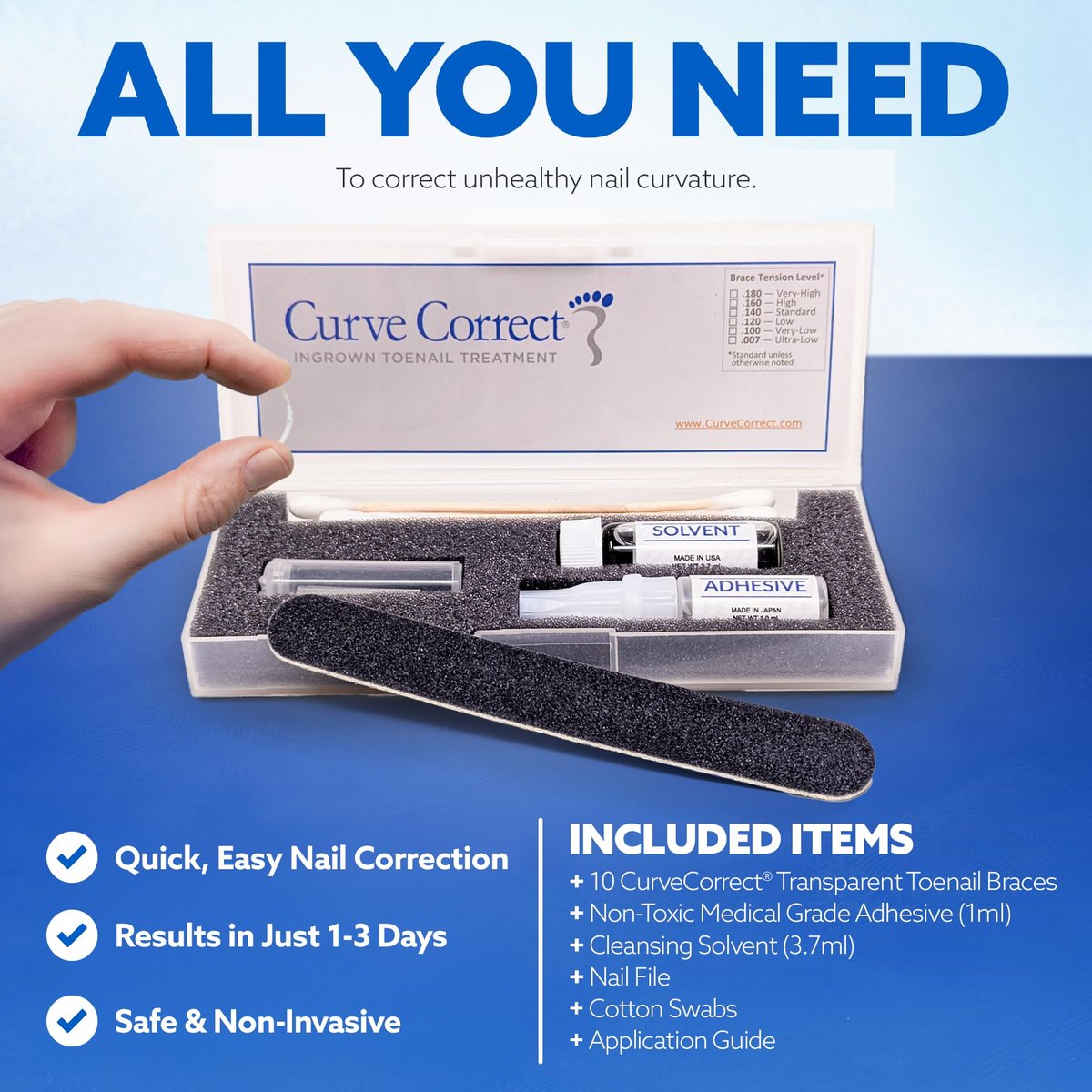 CurveCorrect Ingrown Toenail Treatment Kit – 10 Clear Braces for Pain Relief & Curved Toe Correction Avelisse